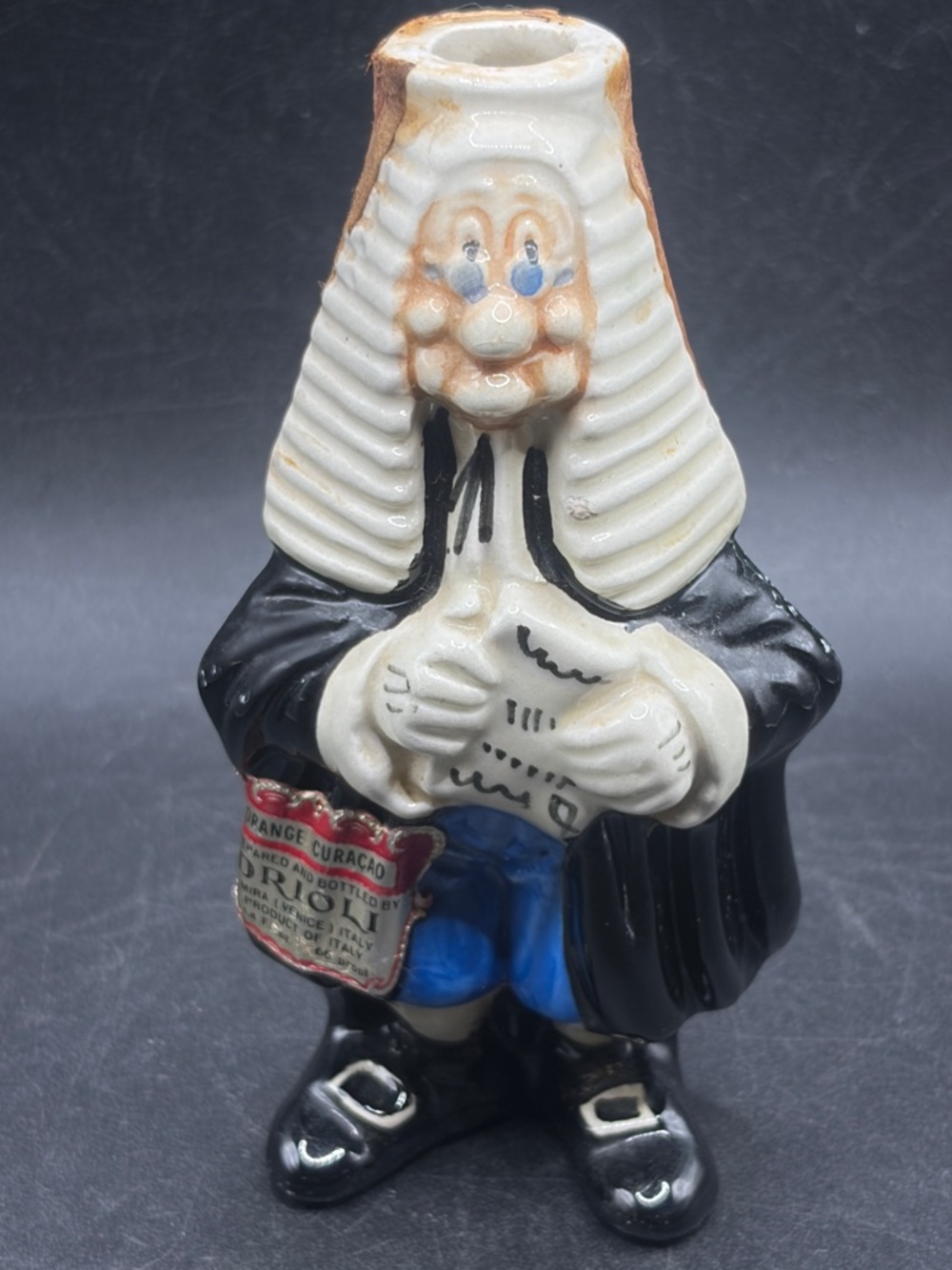 1969 Drioli Italy Vintage Hand Painted Ceramic Judge Figural Figure Bottle